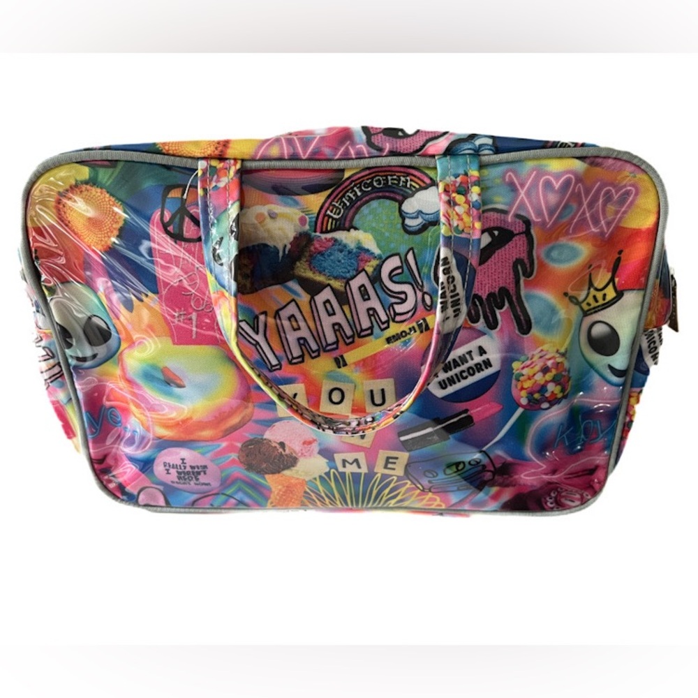 NWOT Iscream Psychedelic Collage Large Handled Zippered Makeup Cosmetic Bag - Picture 2 of 3